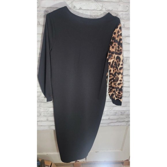 Ashley Stewart 14/16 Knit Colorblock Midi Dress Animal Print NEW Bodycon Cheetah - Picture 11 of 12